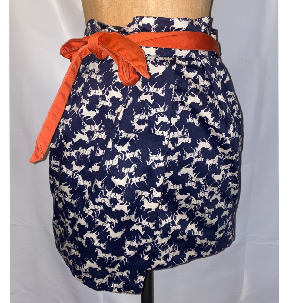 Hermès inspired horse print skirt w/ orange belt